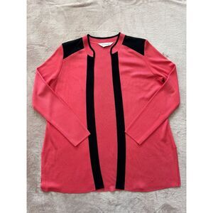 Misook Open Front Contrast Cardigan‎ Melon & Black Size Xsmall